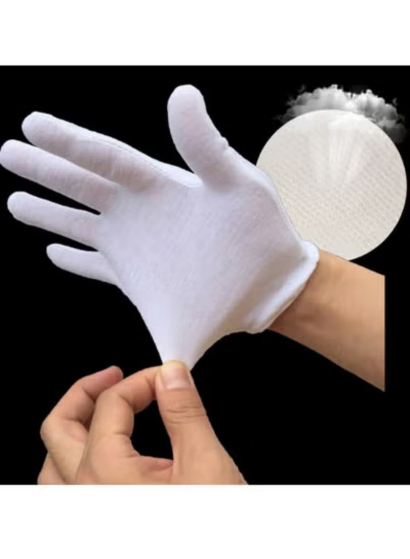 Beauenty 12 Pairs White Cotton Gloves for Dry Hands Eczema SPA Moisturizing - Work Glove Liners for Serving Costume Inspection  - Image 4