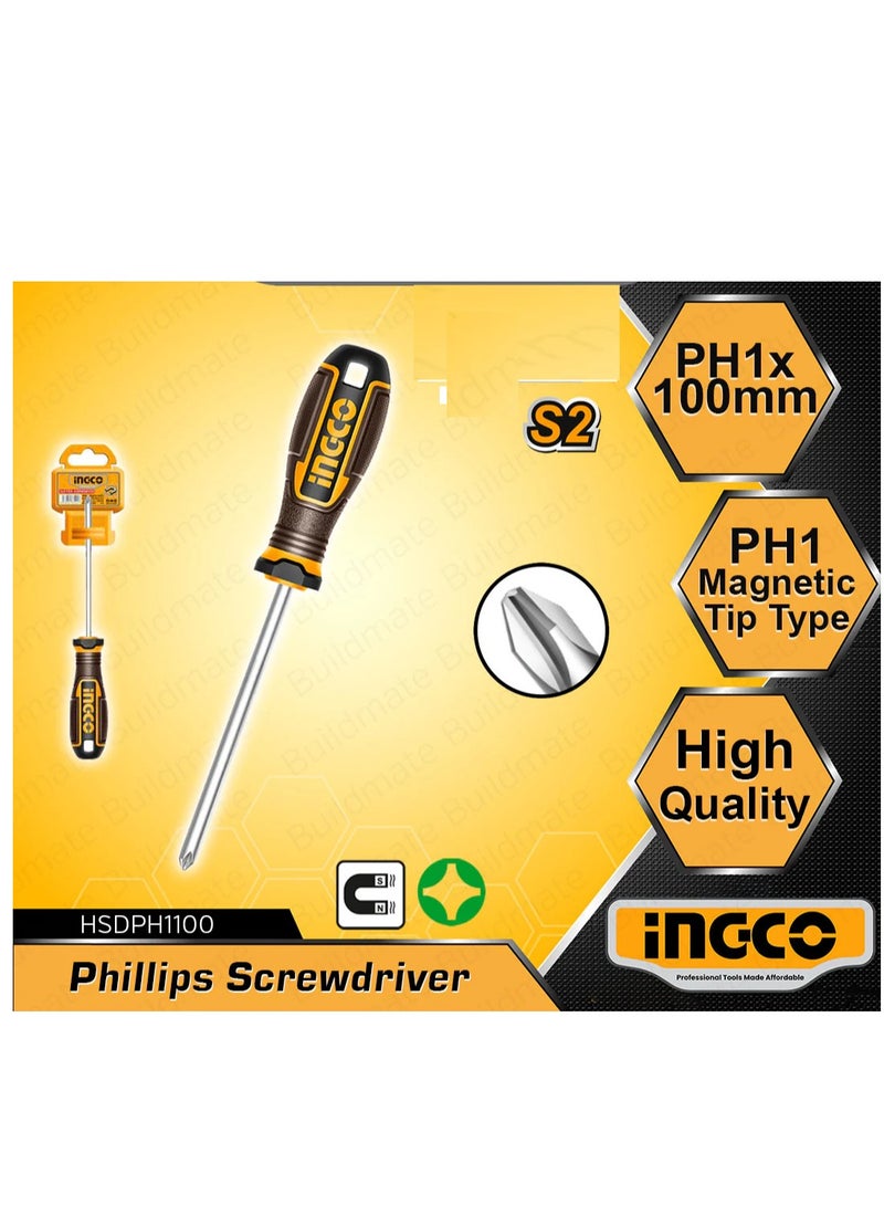 إنجكو مفك براغي فيليبس من INGCO، PH1 × 100 مم - HSDPH1100 - Image 3