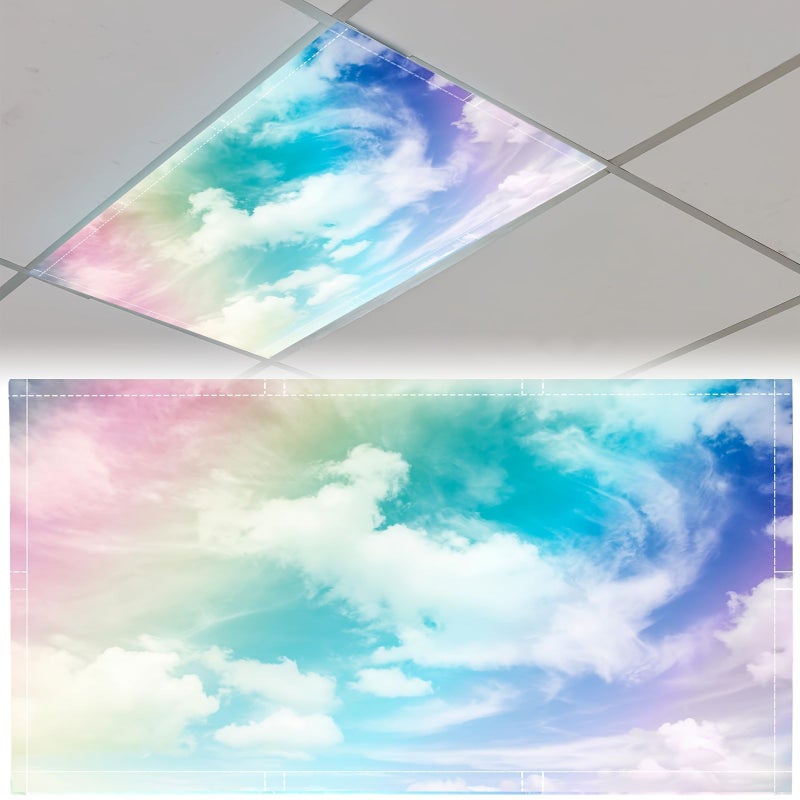 Magnetic Fluorescent Ceiling Light Cover About 24 02 By 48 03 Inch Colorful Clouds For Classroom Home Office Decor - Image 1