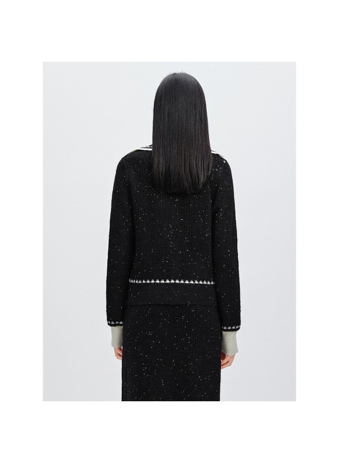 Waxbird Winter Elegant Lapel Wool Knit Mid-length Sequin Embellished Skirt Set - Image 4