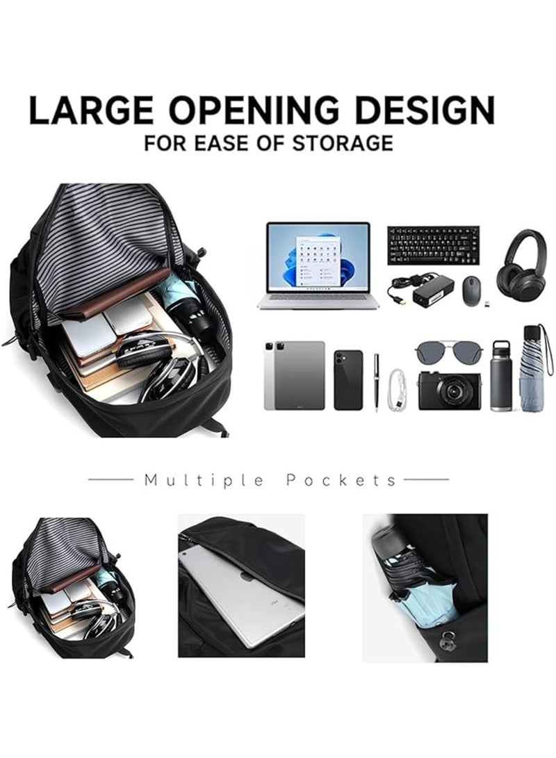 حقيبة ظهر كاجوال مزدوجة الكتف عالية الجودة مقاومة للماء مع منفذ شحن USB متعددة الوظائف للسفر والكمبيوتر المحمول مقاس 15.6 بوصة والكلية والأمتعة وحقيبة ظهر رياضية للنساء والرجال - 45×30.5×15 سم - Image 4