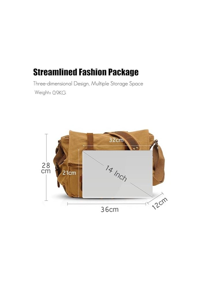 FANDARE Unisex Messenger Bag Canvas Satchel College Bag Outdoor Travel Bookbag Commute Work Shoulder Bag 14 inch Laptop Crossbody Bag for Men/Women - Image 4