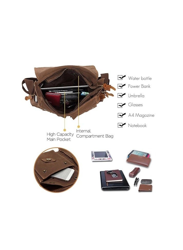 FANDARE Unisex Messenger Bag Canvas Satchel College Bag Outdoor Travel Bookbag Commute Work Shoulder Bag 14 inch Laptop Crossbody Bag for Men/Women - Image 2