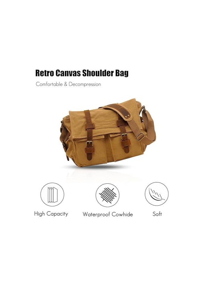 FANDARE Unisex Messenger Bag Canvas Satchel College Bag Outdoor Travel Bookbag Commute Work Shoulder Bag 14 inch Laptop Crossbody Bag for Men/Women - Image 3