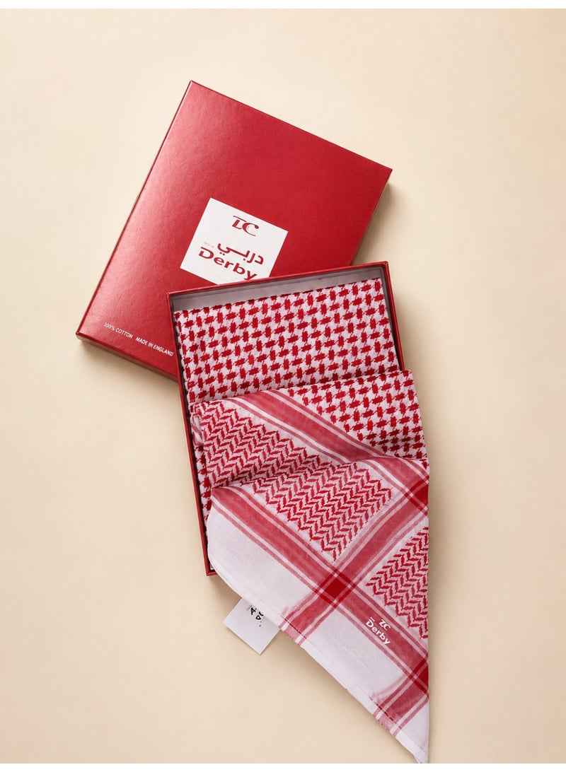 Derby Super Deluxe Red & White Shemagh/Ghutra for Men – 100% Cotton - Image 1