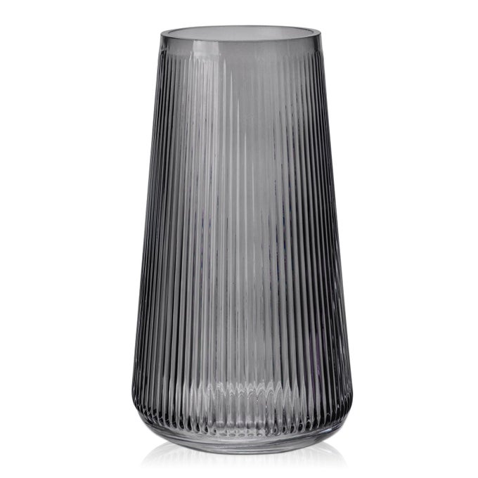 20CM LARGE GLASS VASE FOR FLOWERS DECORATIVE FLOWER VASE GROOVED GLASS VASE INS STYLE MODERN VASE CLEAR GREY VASE TABLE DECORATION FOR WEDDING OFFICE LIVING ROOM DECOR