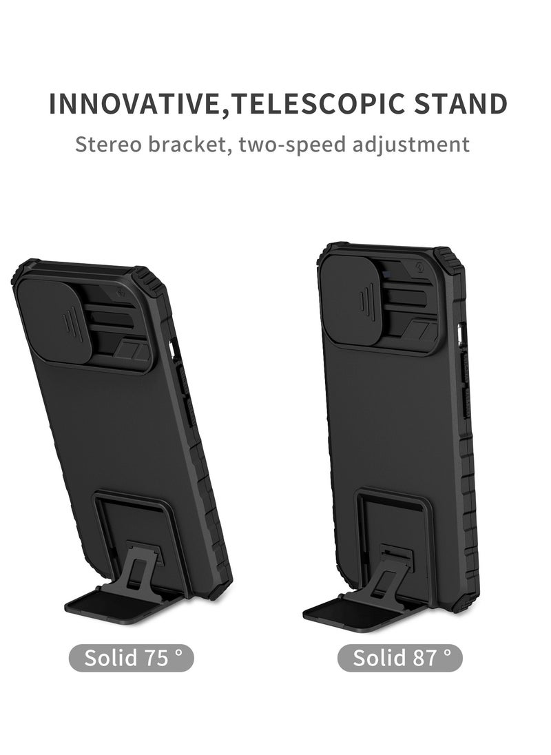 Generic - Iphone 14 Plus Black Mobile Phone Case Cover, Innovative Telescopic Bracket, Sliding Protection Camera Window, Bumper Shockproof Phone Back Cover - Image 1