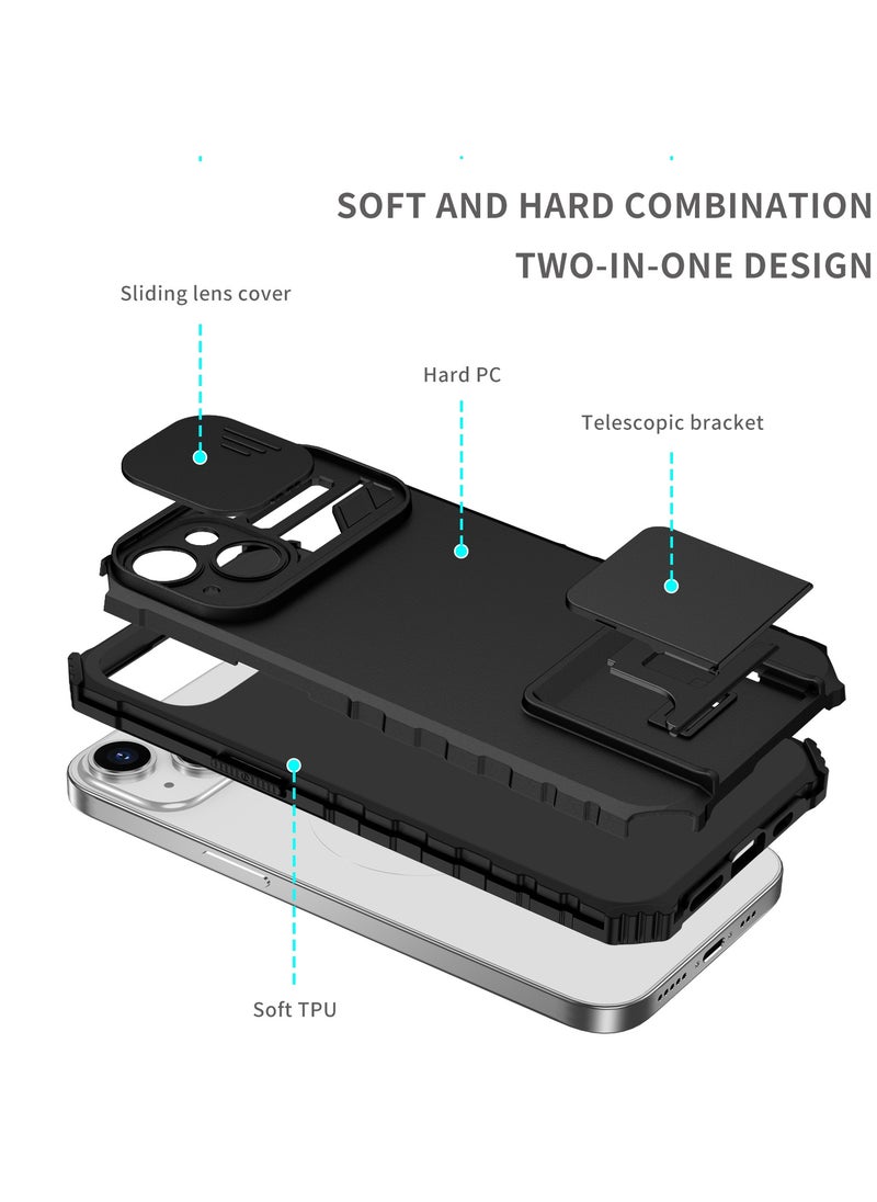 Generic - Iphone 14 Plus Black Mobile Phone Case Cover, Innovative Telescopic Bracket, Sliding Protection Camera Window, Bumper Shockproof Phone Back Cover - Image 1
