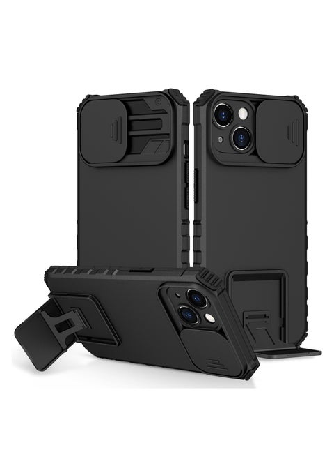 Iphone 14 Plus Black Mobile Phone Case Cover, Innovative Telescopic Bracket, Sliding Protection Camera Window, Bumper Shockproof Phone Back Cover