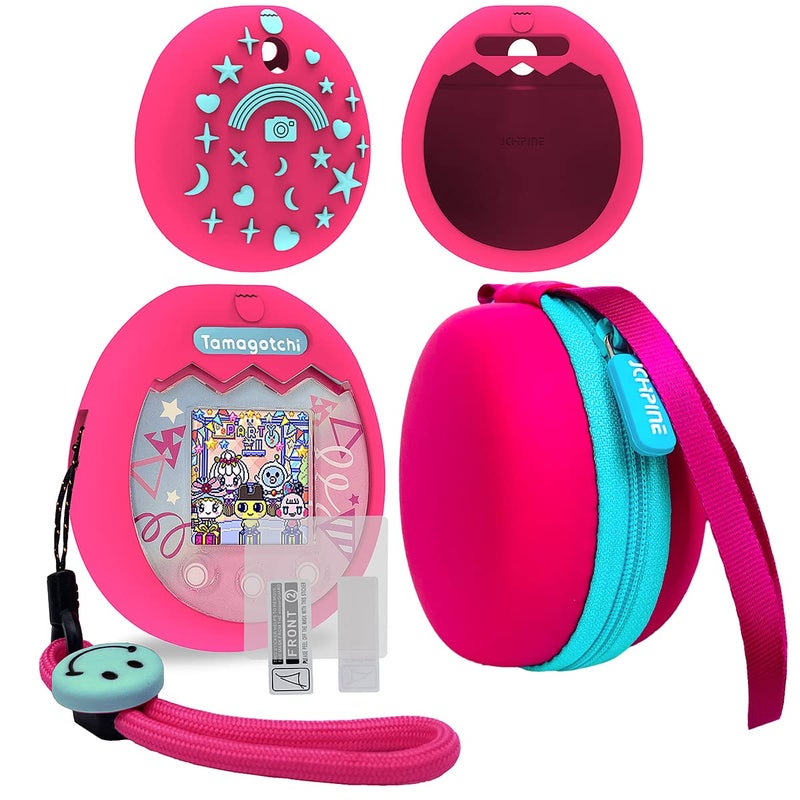 JCHPINE Hard Carrying Case and Silicone Cover Compatible with Tamagotchi Pix Interactive Virtual Pet Game Machine Screen Film Protector for Tamagotchi Pix AccessoriesPinkTeal - Image 2