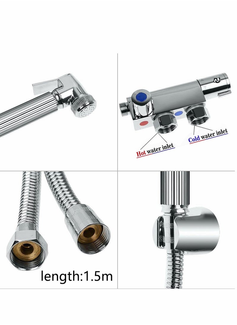 SYOSI - Toilet Bidet Douche Spray, Bathroom Solid Brass Thermostatic Douche Kit, Handheld Douche Spray Shower Kit Bidet Sprayer for Toilet hot and Cold Water with Hose - Image 1