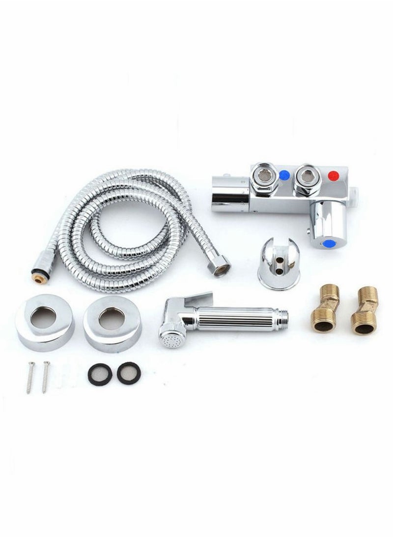 SYOSI - Toilet Bidet Douche Spray, Bathroom Solid Brass Thermostatic Douche Kit, Handheld Douche Spray Shower Kit Bidet Sprayer for Toilet hot and Cold Water with Hose - Image 1