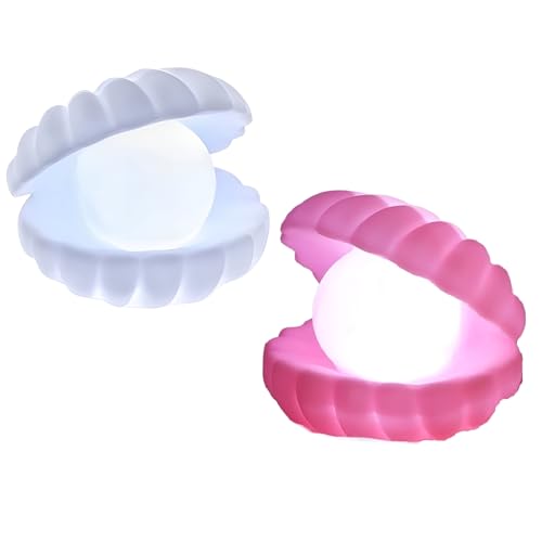 MeeTo Beach Themed Pearl Shell Lamp, Bedside LED Ocean Nightlight Mermaid Fairy Clamshell Portable Lights for Bar, Home Decoration, Birthday, Christmas Gift, Random Color, (Pack of 2) - Image 1