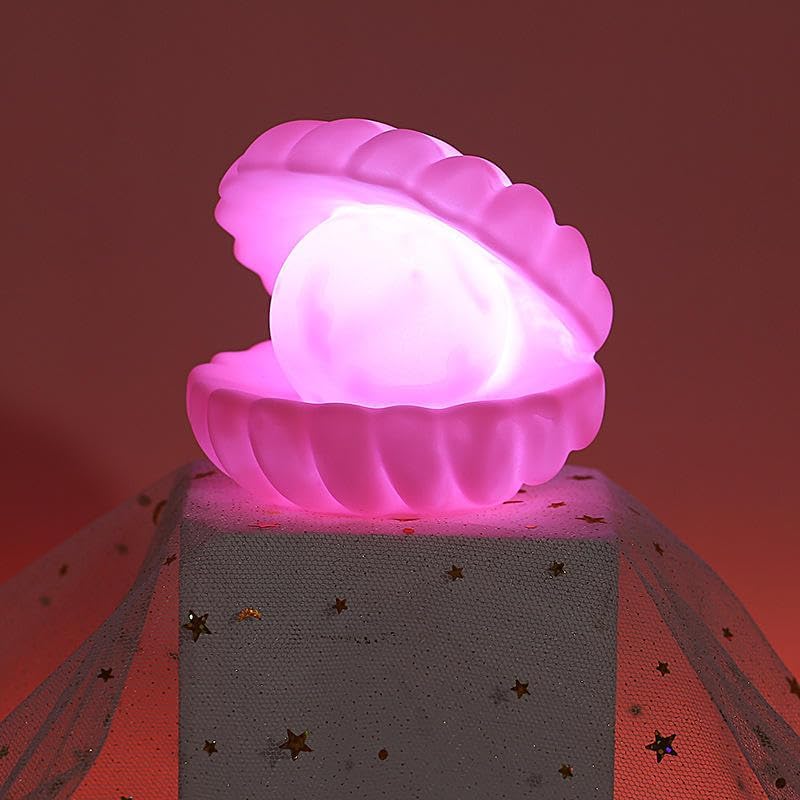 MeeTo Beach Themed Pearl Shell Lamp, Bedside LED Ocean Nightlight Mermaid Fairy Clamshell Portable Lights for Bar, Home Decoration, Birthday, Christmas Gift, Random Color, (Pack of 2) - Image 4