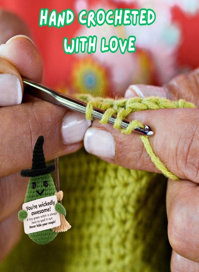 M.O.Q. Mini Funny Green Witch Birthday Crochet Gifts Ideas, Graduation Teacher Appreciation Gifts for Women Her Him, Small Cute Stuff Things, Handmade Emotional Positive Crochet Witch Decor - Image 3