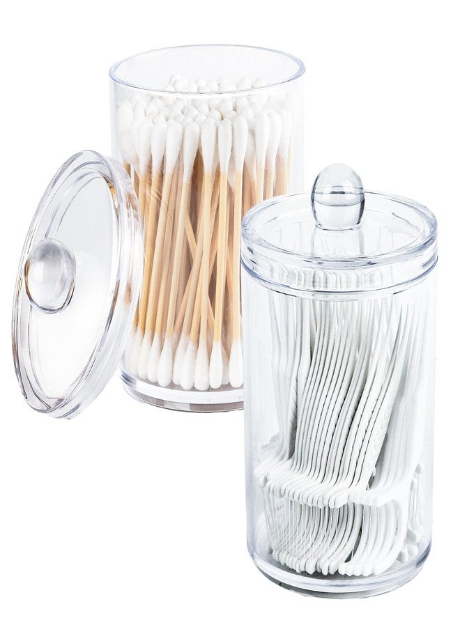 Emlim 2 Pack Holder Dispenser with Lid Clear Plastic Bathroom Vanity Canisters Jars Cotton Balls Pads Swabs Holder Jar For Bathroom Organization Office Dresser Organizer - Image 1