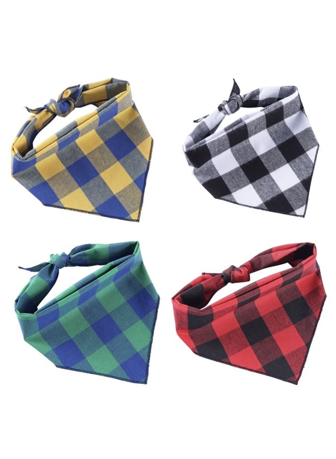 منديل للكلاب، 4 قطع من منديل قطني، منديل، مريلة مثلثة، إكسسوارات للكلاب الصغيرة والمتوسطة والكبيرة، الجراء والقطط، وشاح للكلاب بنقشة مربعة، منديل قابل للتعديل. - Image 1