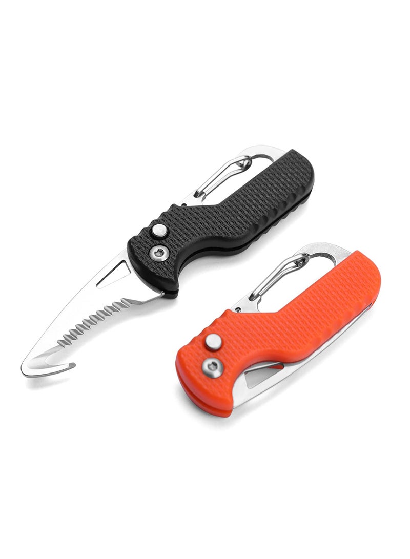 SYOSI Pocket Box Opener, Bottle Opener, Keychain Box Cutter, Package Opener, Small Pocket Box/ Seatbelt/ Strap Cutter, Razor Sharp Serrated and Paratrooper Hook,  EDC Folding Tools for Women Men 2PCS - Image 1