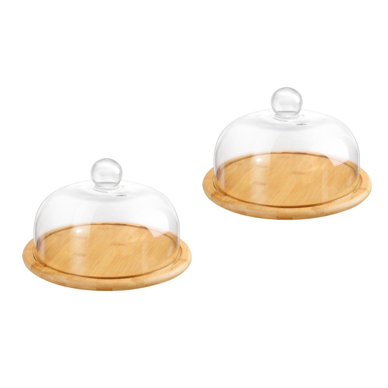 2 Sets Cake Plate Server Dessert Platter Dome Cover Cake Pie Holder Wood Dessert Stand with Glass Dome - Image 5