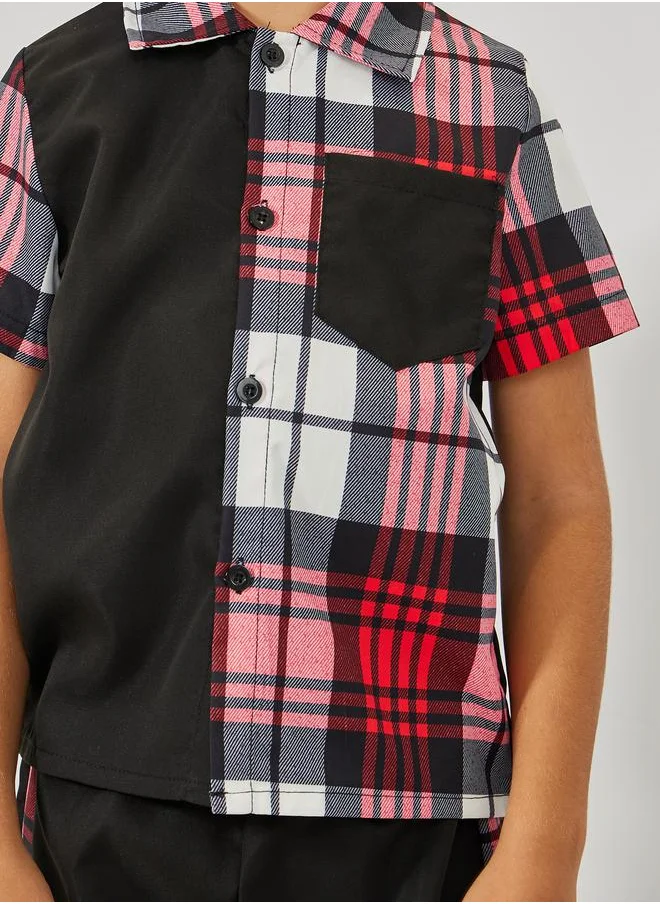 Styli Color Block Checked Print Shirt & Shorts Set