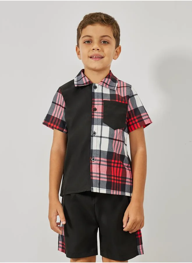 Styli Color Block Checked Print Shirt & Shorts Set