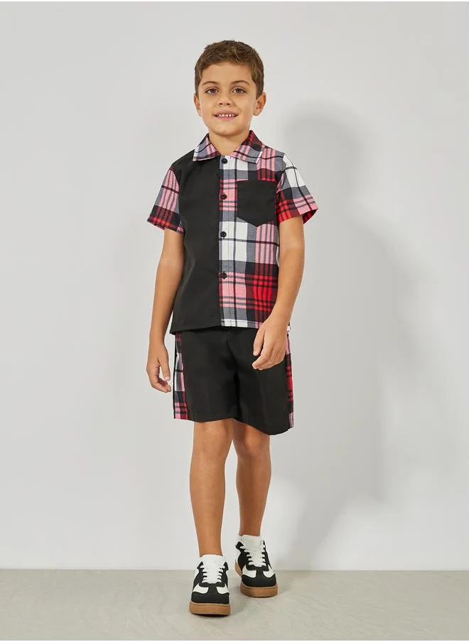 Styli Color Block Checked Print Shirt & Shorts Set