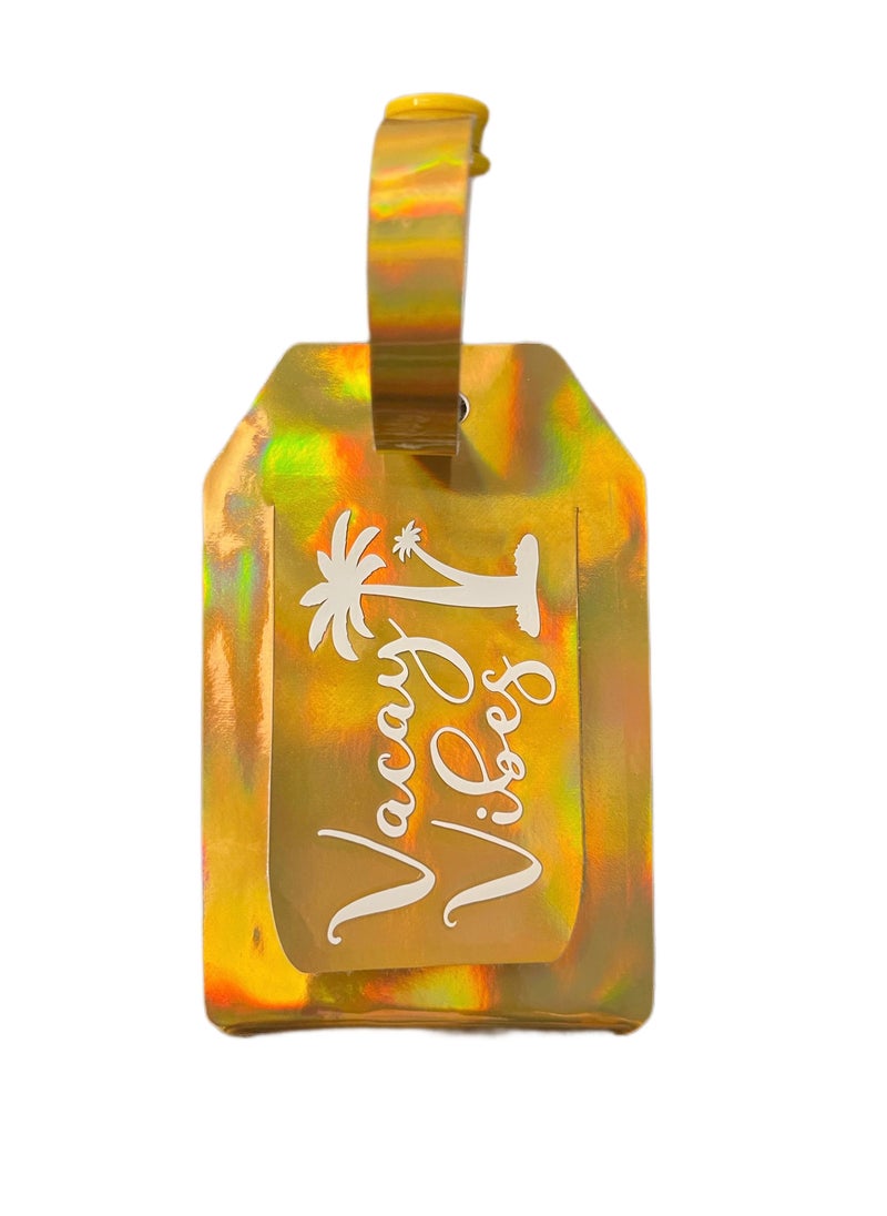 Generic Faux Leather Luggage Tag Handmade Holographic Vacay Vibes  - Image 1