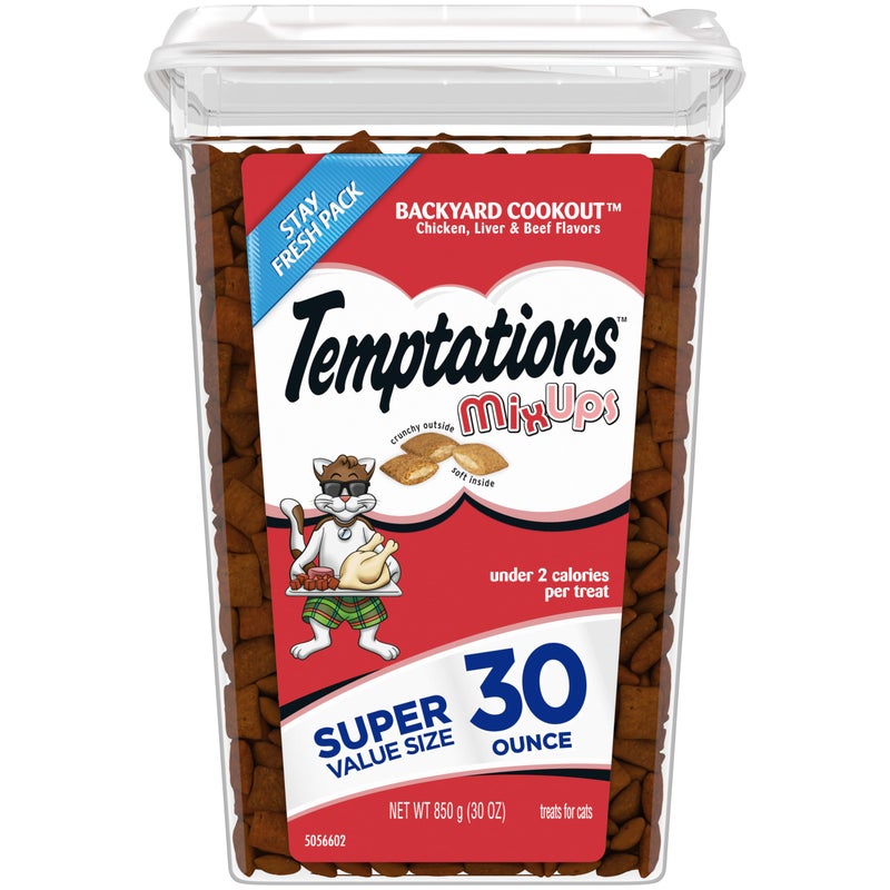 Temptations MixUps Backyard Cookout Flavor Crunchy and Soft Cat Treats, 30 oz. Tub - Image 1