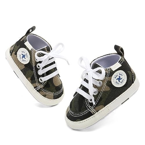 BEIDI Baby Girls Boys Shoes Soft Anti-Slip Sole Newborn First Walkers Star High Top Canvas Denim Unisex Infant Sneaker (A01-Army Green, 12-18 Months) - Image 5