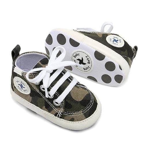 BEIDI Baby Girls Boys Shoes Soft Anti-Slip Sole Newborn First Walkers Star High Top Canvas Denim Unisex Infant Sneaker (A01-Army Green, 12-18 Months) - Image 4