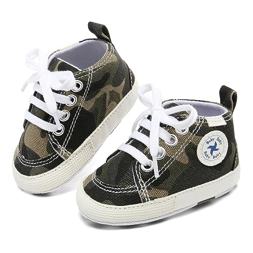 BEIDI Baby Girls Boys Shoes Soft Anti-Slip Sole Newborn First Walkers Star High Top Canvas Denim Unisex Infant Sneaker (A01-Army Green, 12-18 Months) - Image 3