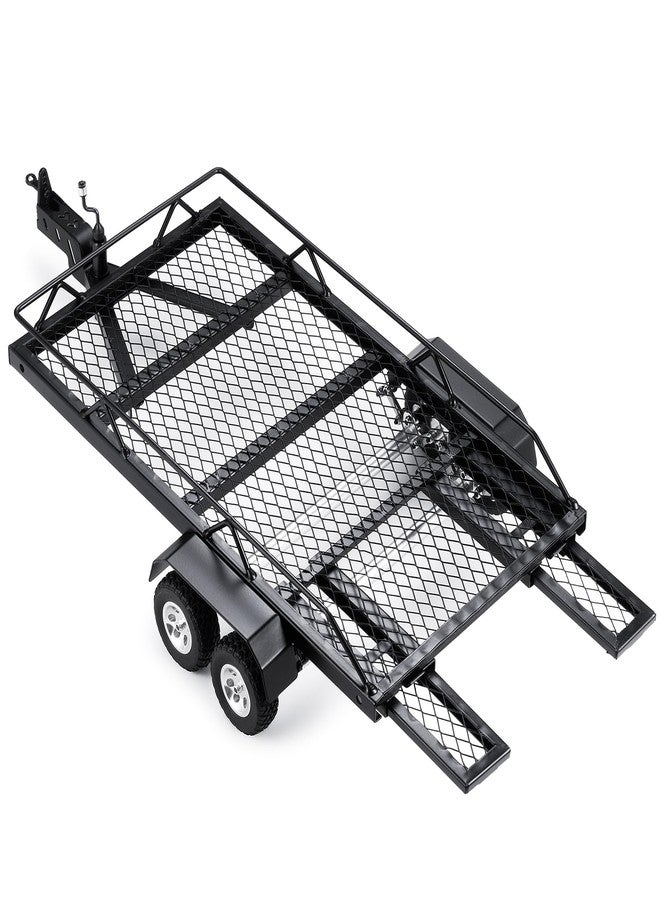 JGGZONE RC Trailer for Hauling Behind Car - Metal Hitch Mount Trailer with 4 Tires Heavy Duty Truck and RC Rock Cars Trailer for 1/18 RC Crawler TRX4M Defender Bronco K10 High Trail F150 - Image 1