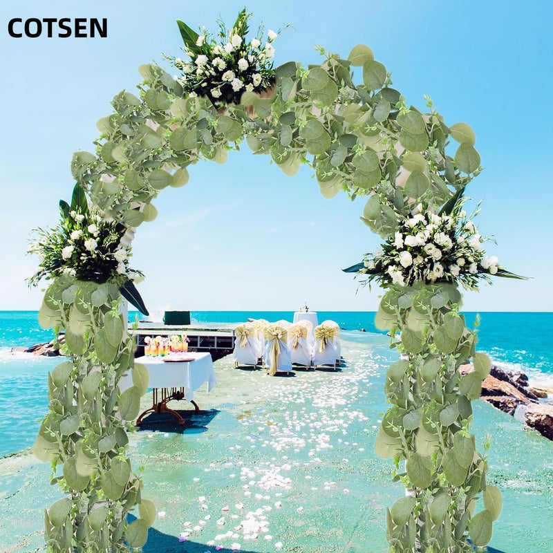 COTSEN 2 Pcs 6 ft Artificial Eucalyptus Garland Greenery Faux Eucalyptus Garland Plant Fake Silver Dollar Eucalyptus Leaves Hanging Vines Suitable for Wedding Arch Party Table Family Wall Decor - Image 2