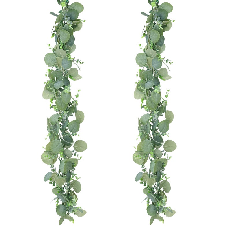 COTSEN 2 Pcs 6 ft Artificial Eucalyptus Garland Greenery Faux Eucalyptus Garland Plant Fake Silver Dollar Eucalyptus Leaves Hanging Vines Suitable for Wedding Arch Party Table Family Wall Decor - Image 1