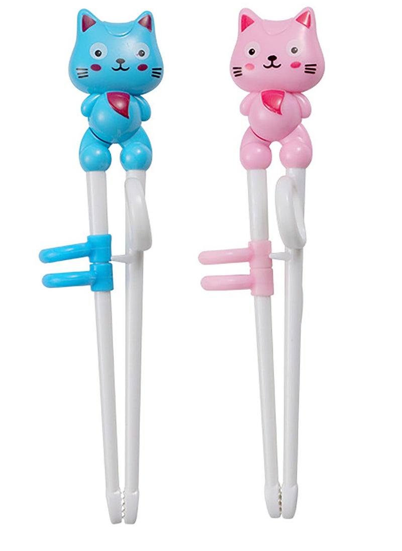 General - 2 pairs of children's chopsticks, kitten children's learning assistant practice chopsticks, training chopsticks individually packaged, suitable for beginners and toddlers (pink + blue) can be used repeatedly - Image 1