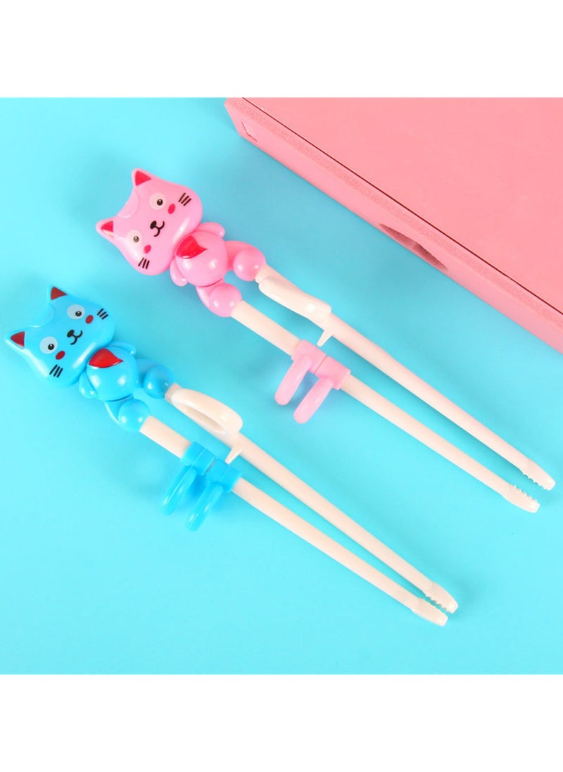 General - 2 pairs of children's chopsticks, kitten children's learning assistant practice chopsticks, training chopsticks individually packaged, suitable for beginners and toddlers (pink + blue) can be used repeatedly - Image 1