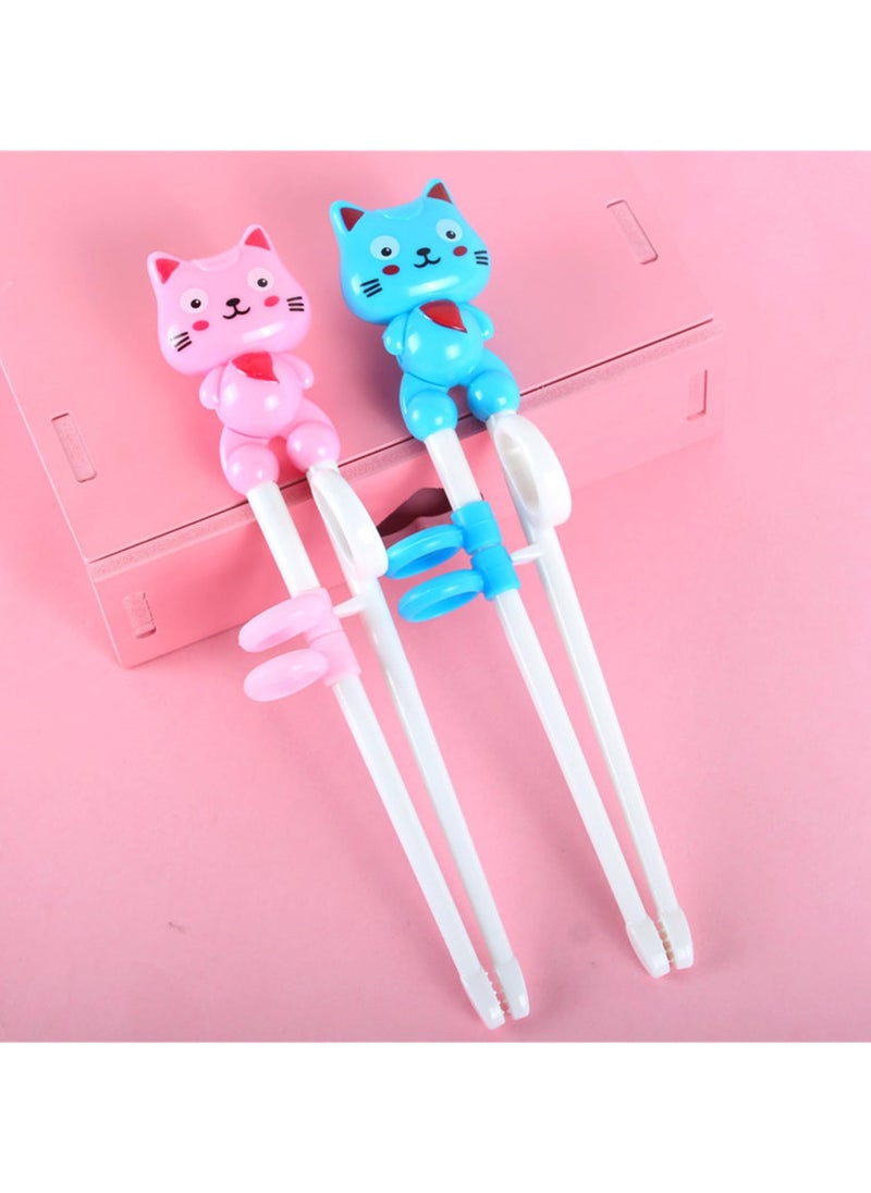 General - 2 pairs of children's chopsticks, kitten children's learning assistant practice chopsticks, training chopsticks individually packaged, suitable for beginners and toddlers (pink + blue) can be used repeatedly - Image 1