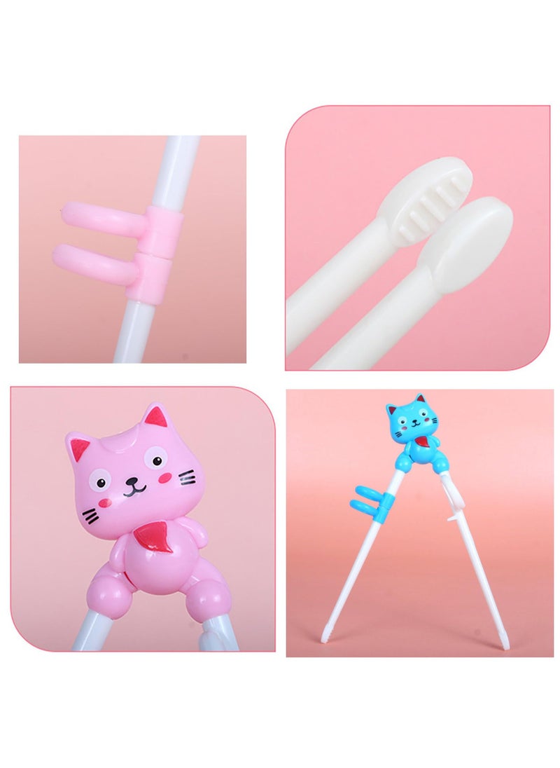 General - 2 pairs of children's chopsticks, kitten children's learning assistant practice chopsticks, training chopsticks individually packaged, suitable for beginners and toddlers (pink + blue) can be used repeatedly - Image 1