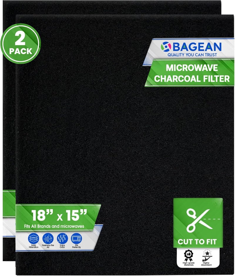 Bagean Cut-to-Fit Microwave Filter Replacement - 18” x 15” Activated Carbon Filter for Samsung GE LG Frigidaire Whirlpool and More - Charcoal Oven Vent Filters to Remove Odors and Freshen Air (2 Pack) Dense material - Image 1