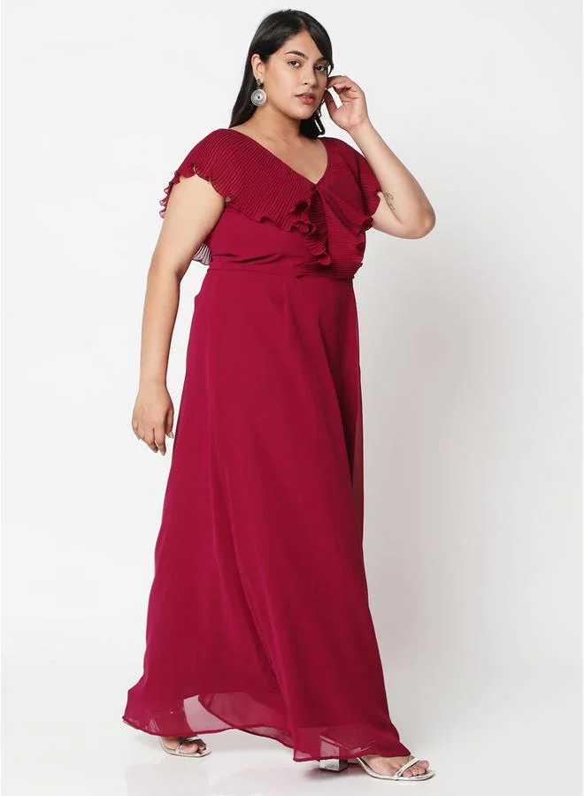 ميش Frill Sleeve Pleated Waist Detail Maxi Dress with Flared Hem by Styli