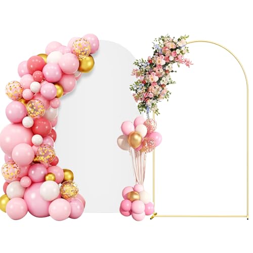 DOYXC 6.6FT Metal Arch Backdrop Stand and Cover Set, Gold Wedding Arch Backdrop Stand with Cover, Balloon Arch Frame Stand with Cover for Wedding Birthday Party Baby Shower Graduation Ceremony Decor - Image 1