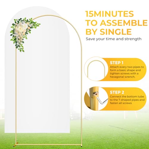 DOYXC 6.6FT Metal Arch Backdrop Stand and Cover Set, Gold Wedding Arch Backdrop Stand with Cover, Balloon Arch Frame Stand with Cover for Wedding Birthday Party Baby Shower Graduation Ceremony Decor - Image 3