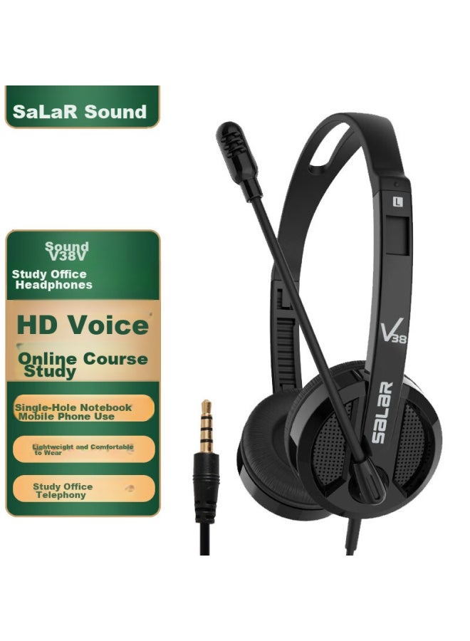 salar سماعات لابتوب شينغلاي V38V، سلكية فوق الأذن، للطلاب والأطفال، دروس تعلم اللغة الإنجليزية عبر الإنترنت، مع ميكروفون، مدخل مزدوج منفذ واحد، سماعة مع ميكروفون، سوداء - Image 1