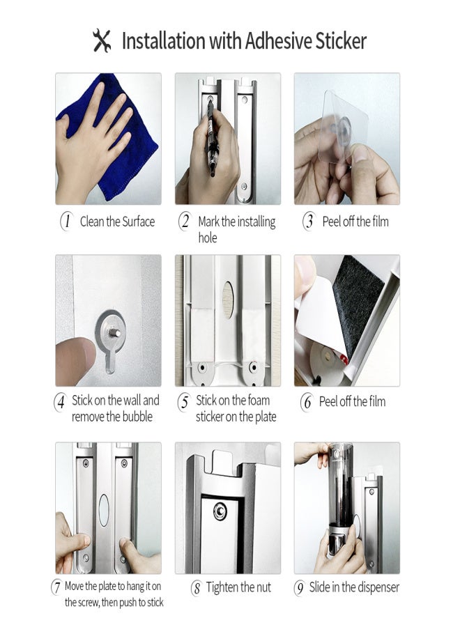 CHUANGDIAN Manual Hand Soap Dispenser with Double Sided Foam Tape Wall Mount Liquid Shampoo Shower Gel Dispenser Hand Cleanser Washroom Lotion Dispenser for Bathroom Restroom Hotel 200ml - Image 2