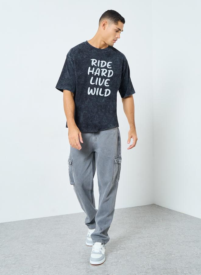 Styli Dyed Oversized Slogan Print Heavy Jersey T-Shirt - Image 2