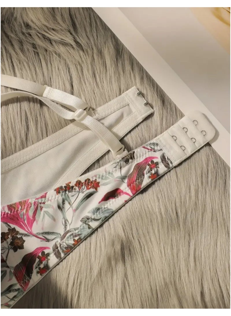 طقم حمالة صدر نسائية بطبعة زهور وسلكية مع حمالة صدر رافعة للصدر - Image 3