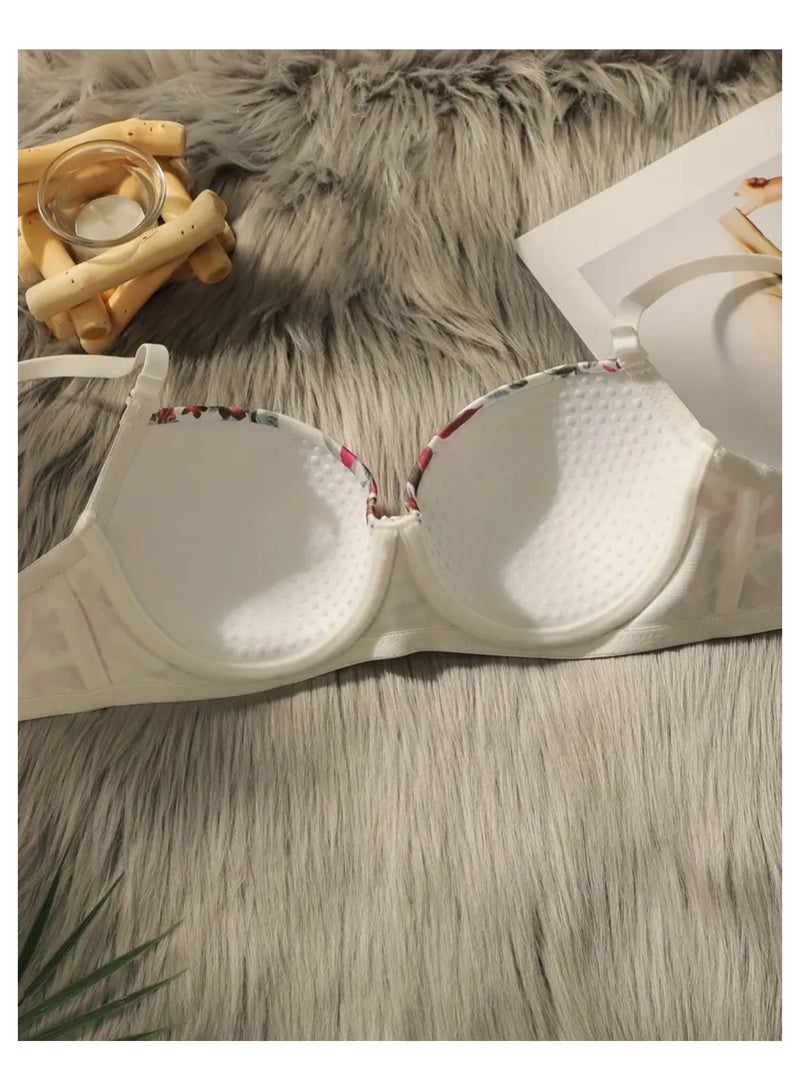 طقم حمالة صدر نسائية بطبعة زهور وسلكية مع حمالة صدر رافعة للصدر - Image 5