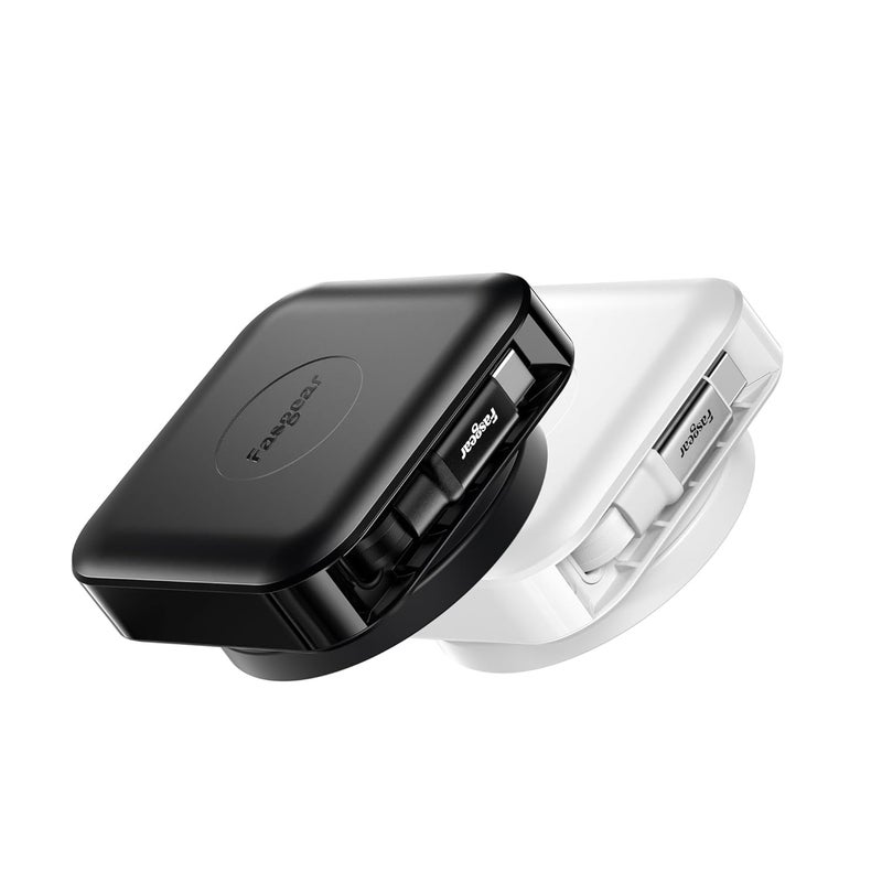 فاسجير كابل USB C قابل للسحب من ، سرعة شحن سريعة 60 واط PD/PPS، كابل شحن من USB C إلى USB C لأجهزة i-Phone 17، 16، i-Pad Pro، Mac-Book، Samsung، كابل من نوع Type C قابل للدوران 360 درجة (طول 1.4 متر، أسود وأبيض نقي) - Image 1