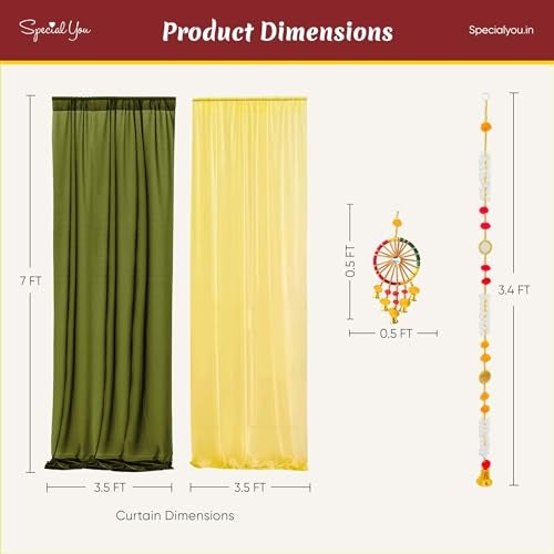 SpecialYou.in Special You haldi Mehendi Decoration for Marriage with Yellow & Green Chiffon Curtains with Multicolor Mirror Pompom and Latkan for haldi Decoration Items for Marriage, haldi Ceremony Decor- 17 Items - Image 4