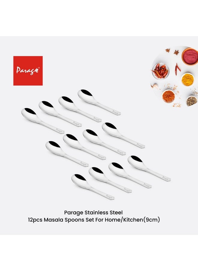 Parage 12 Pieces Stainless Steel Small Spoons for Container/Spice Jars | Masala Spoons | Small Spoon for Spices | Spoon Set | 12 mini | Length 9 cm | Silver - Image 2